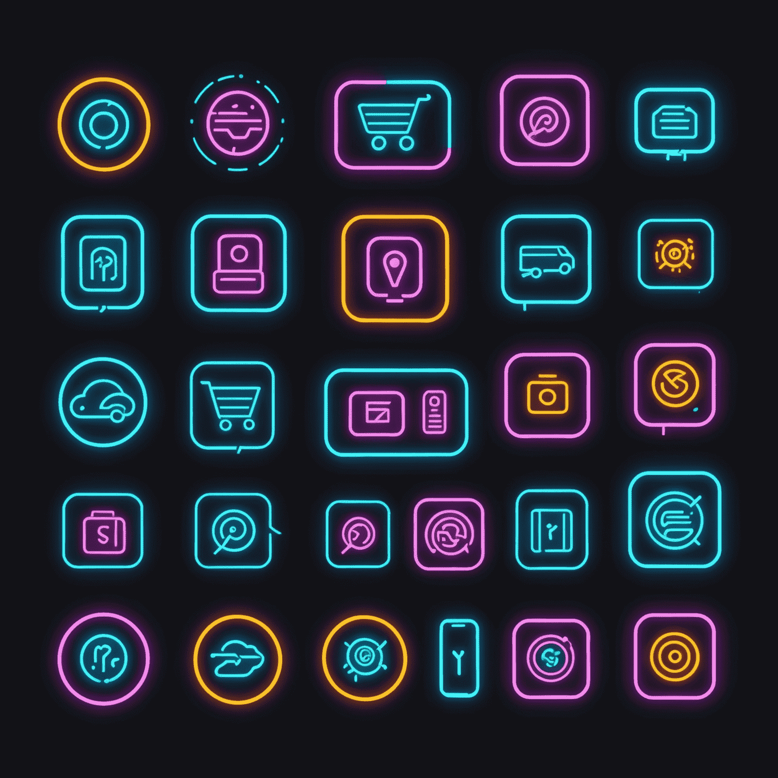 Imagen que muestra diferentes iconos representando modelos de ingresos como suscripciones, compras in-app, publicidad y freemium, dispuestos en un diseño futurista con líneas de neón.